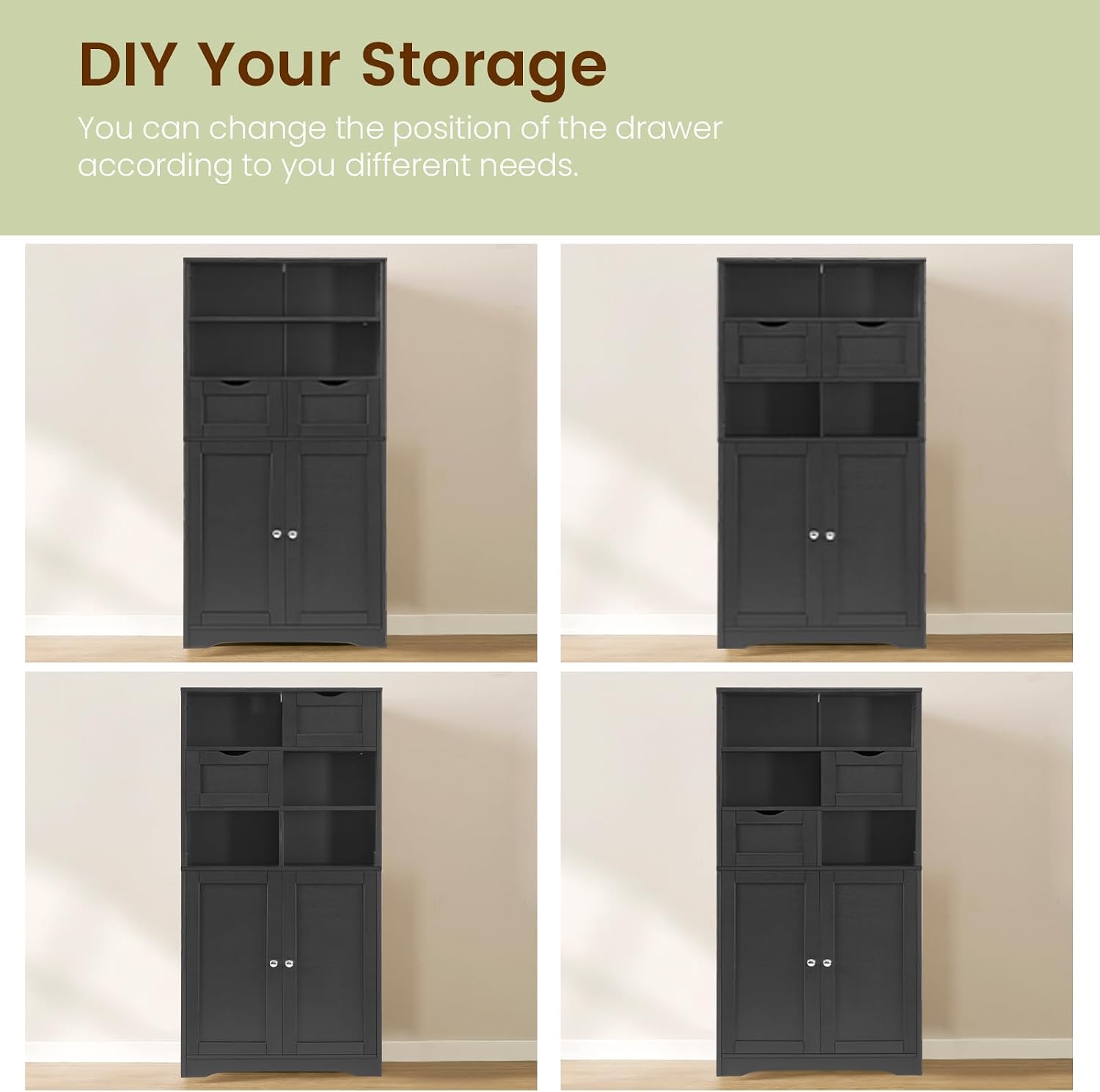 Iwell Storage Cabinet with 2 Drawers & Adjustable Shelves, Cupboard, Floor Cabinet for Living Room, Home Office, Rustic Brown