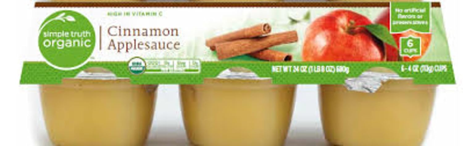 Simple Truth Organic Cinnamon Applesauce Unsweetened 4 Ounce Cups Ideal for Snacks, Lunch & Games 6 Cups Per Package 2 Pack