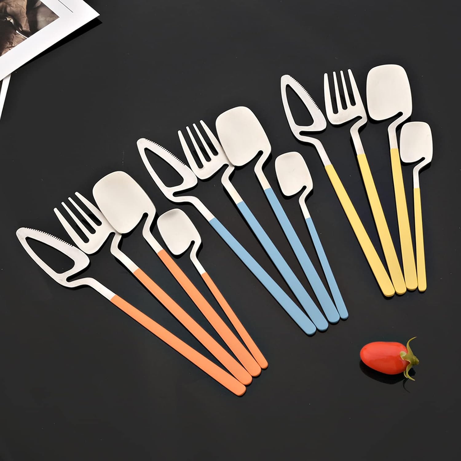 JASHII Hangable Silverware Set, Matte Rainbow Flatware Cutlery Set Service for 2