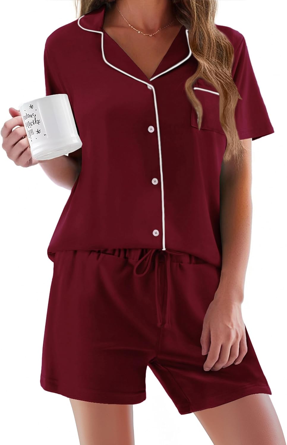 Ekouaer Pajamas Set for Women Short Sleeve Sleepwear Button Down Pj XS-XXXL | Summer 2 Piece Lounge Set, Soft Fabric, Drawstring Waistband, for Bridesmaid Bride Party, Plus Size, Petite, Cute Pattern