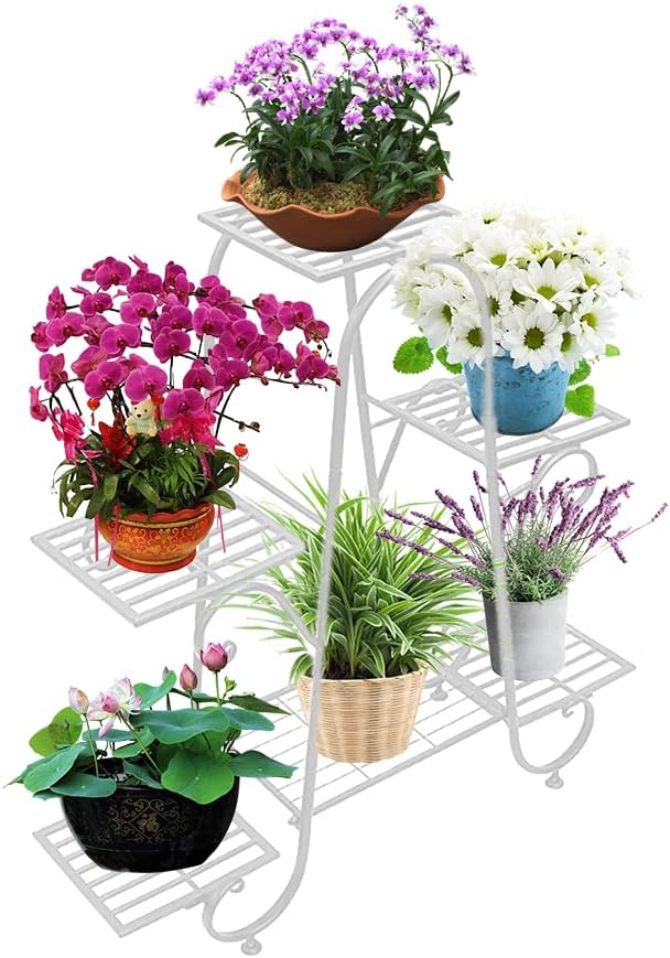CarolynDesign 6 Tier Metal Plant Stand for Indoor and Outdoor, Multi Flower Pot Holder Shelf for Living Room Patio Lawn Garden Balcony