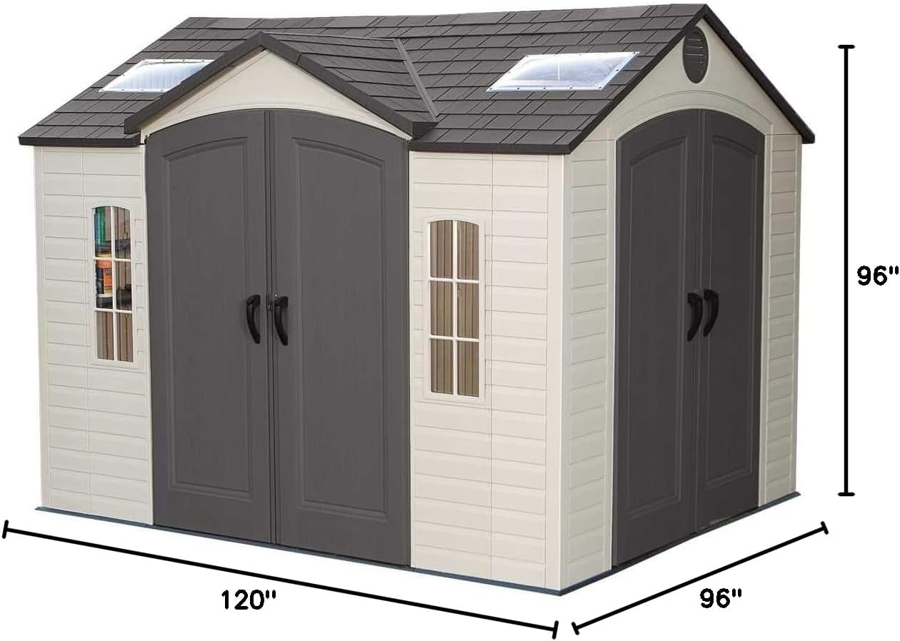 Lifetime 60005 Outdoor Storage Shed with Windows, Skylights and Shelving, 10 x 8 Feet