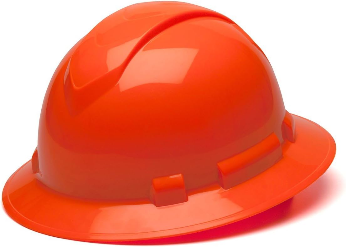 Pyramex Ridgeline Full Brim Hard Hat 4 Point Ratchet White | Full-brim sun & rain protection, HDPE shell, Ratchet suspension, Construction & utility, ANSI Z89.1 Type I Class C/G/E