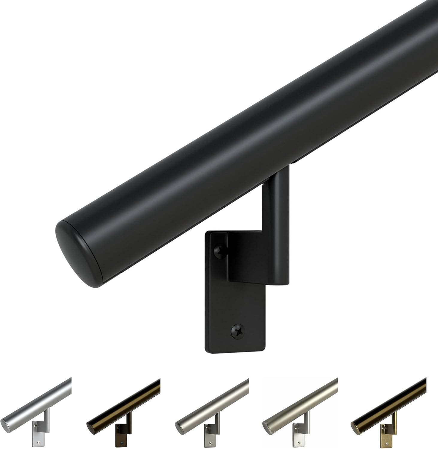 Promenaid Silver 3ft Flush Handrail Kit - Complete Indoor/Outdoor Stair Handrail - Modern 1.6" Round Satin-Anodized Aluminum Railing with 2 Silver