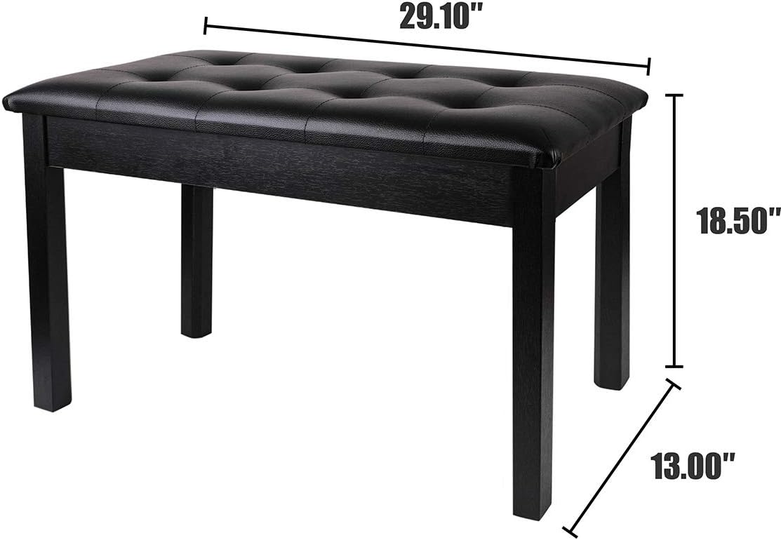 MU PU Leather Padded Piano Bench with Waterproof Cushion and Inner Solid Flip-Top Extra Music Storage for 2 People (Black)