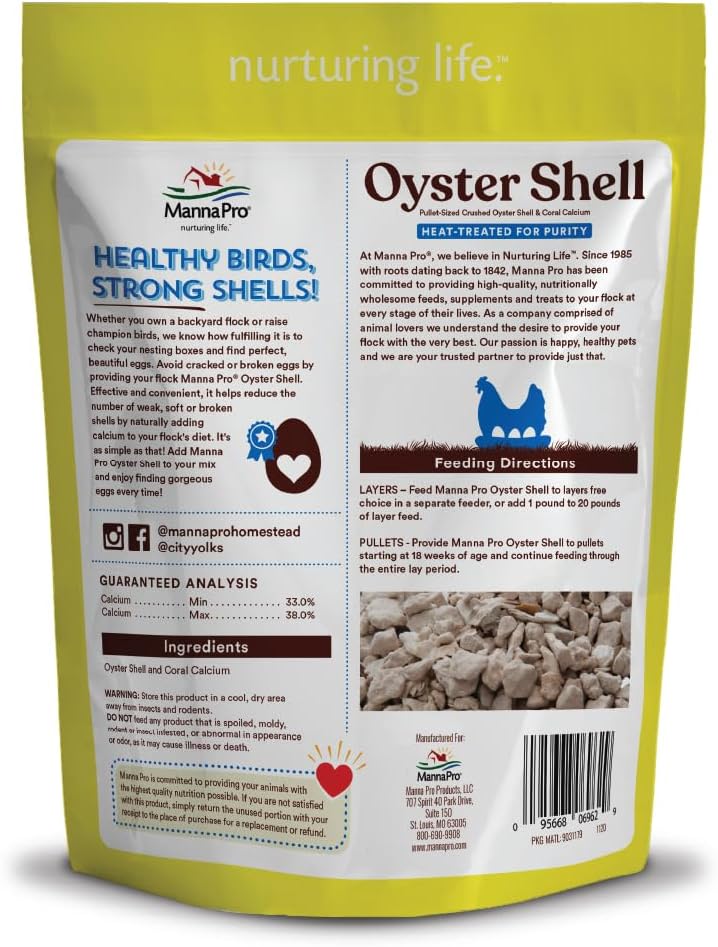 Manna Pro Crushed Oyster Shell for Chickens, Calcium Supplement, 5 lb Bag