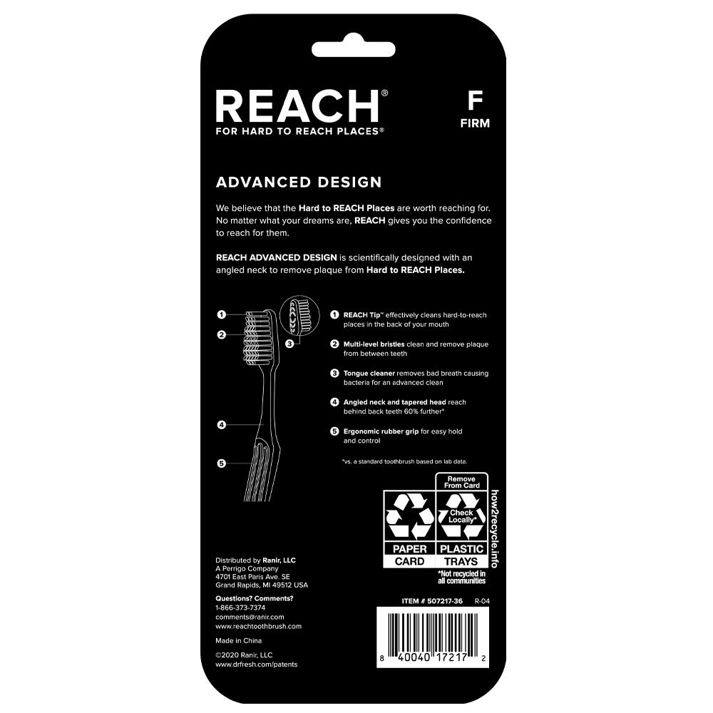 Reach Advanced Design Soft Bristle Toothbrush with Toothbrush Caps, 6 Count
