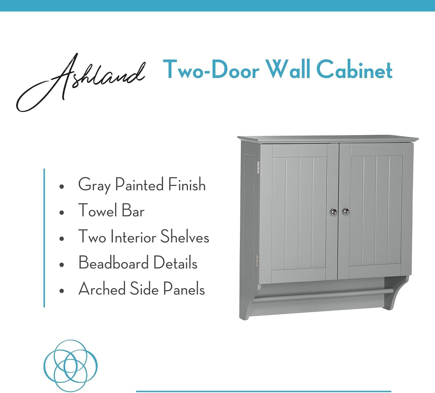 RiverRidge Ashland Collection Two-Door Wall, Gray Cabinet, Grey | Space-Saving Bath Storage Cabinet, Pine Wood Towel Rack, Painted MDF Shelf