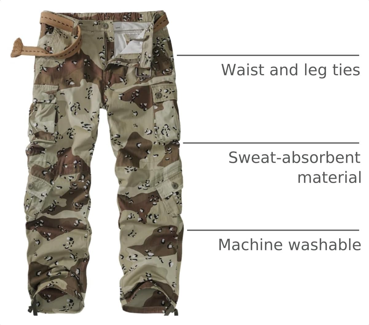 Mens Cargo Pants Camo Work Tactical Rip Stop BDU Casual Army Military Pants | 100% Cotton,Wear Resistant,Breathable,Sweat-absorbent,Men's Wild Cargo Pants with 8 Pockets,Relaxed Loose Fit Hiking Pants