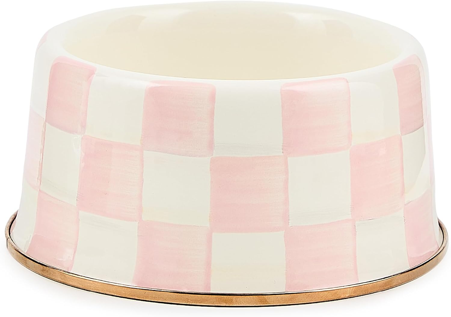 MACKENZIE-CHILDS Enamel Pet Dish, Large, Black-and-White Courtly Check | Decorative cat and dog bowl for food and water, 40-ounce capacity