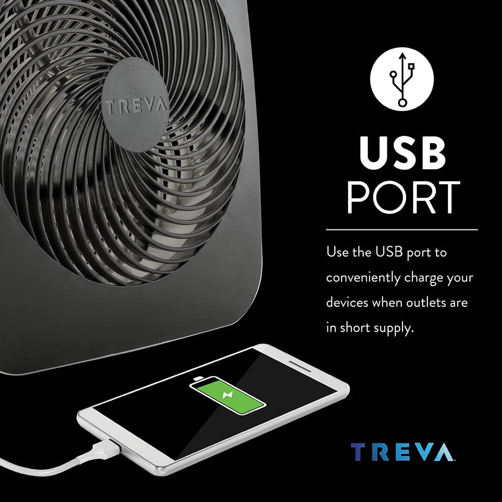 Treva 10 in Portable Desk Fan Battery or AC 2-Speed with USB Port