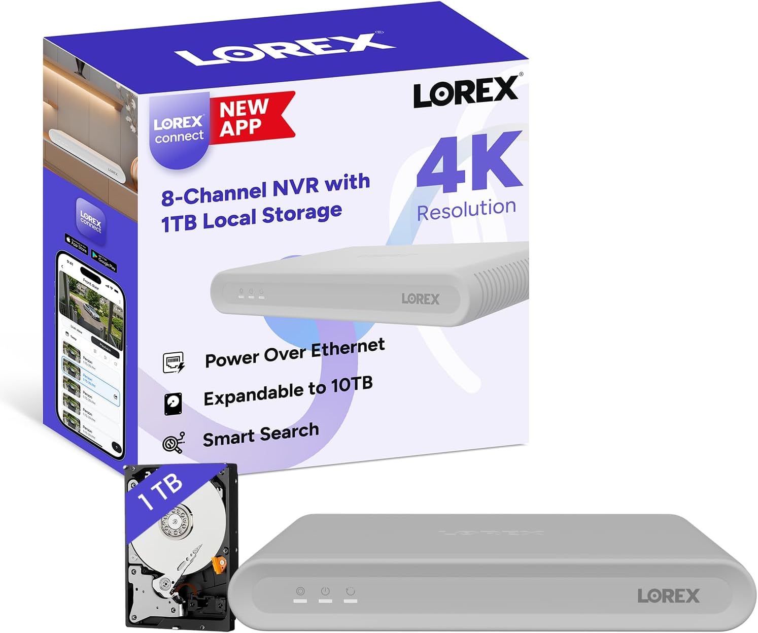 Lorex Connect (New App) | V-Series | 4K 8-Channel 1TB Network Video Recorder