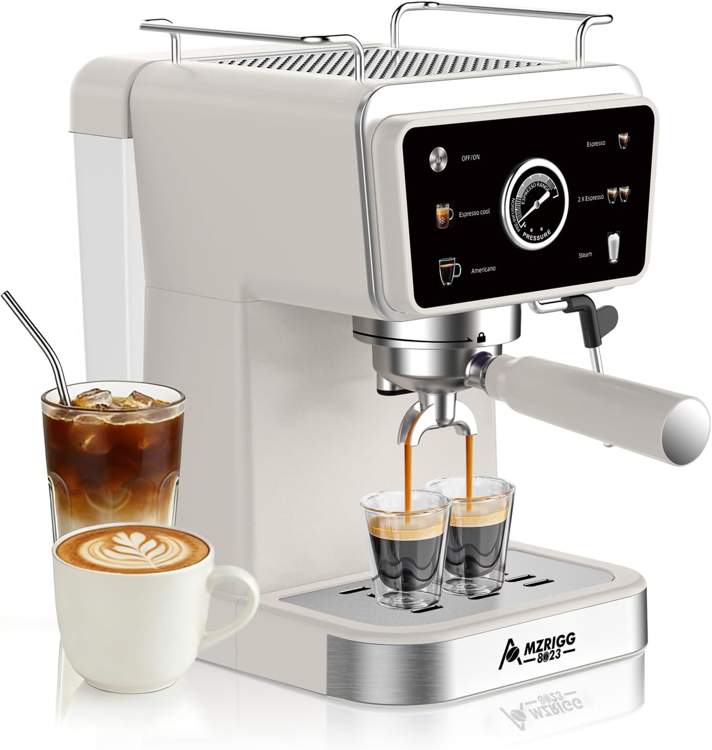 MZRIGG 8023 20 Bar Semi-Automatic Espresso Machine, 1350W Fast Heating Coffee Maker with Milk Frother Steam Wand