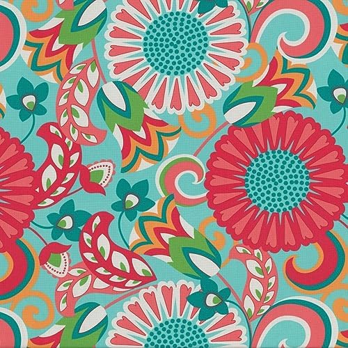 Pillow Perfect Bright Floral Indoor/Outdoor Tufted Wicker Seat Cushion, 2 Count, 19" x 19", Blue/Tan Telfair Peacock
