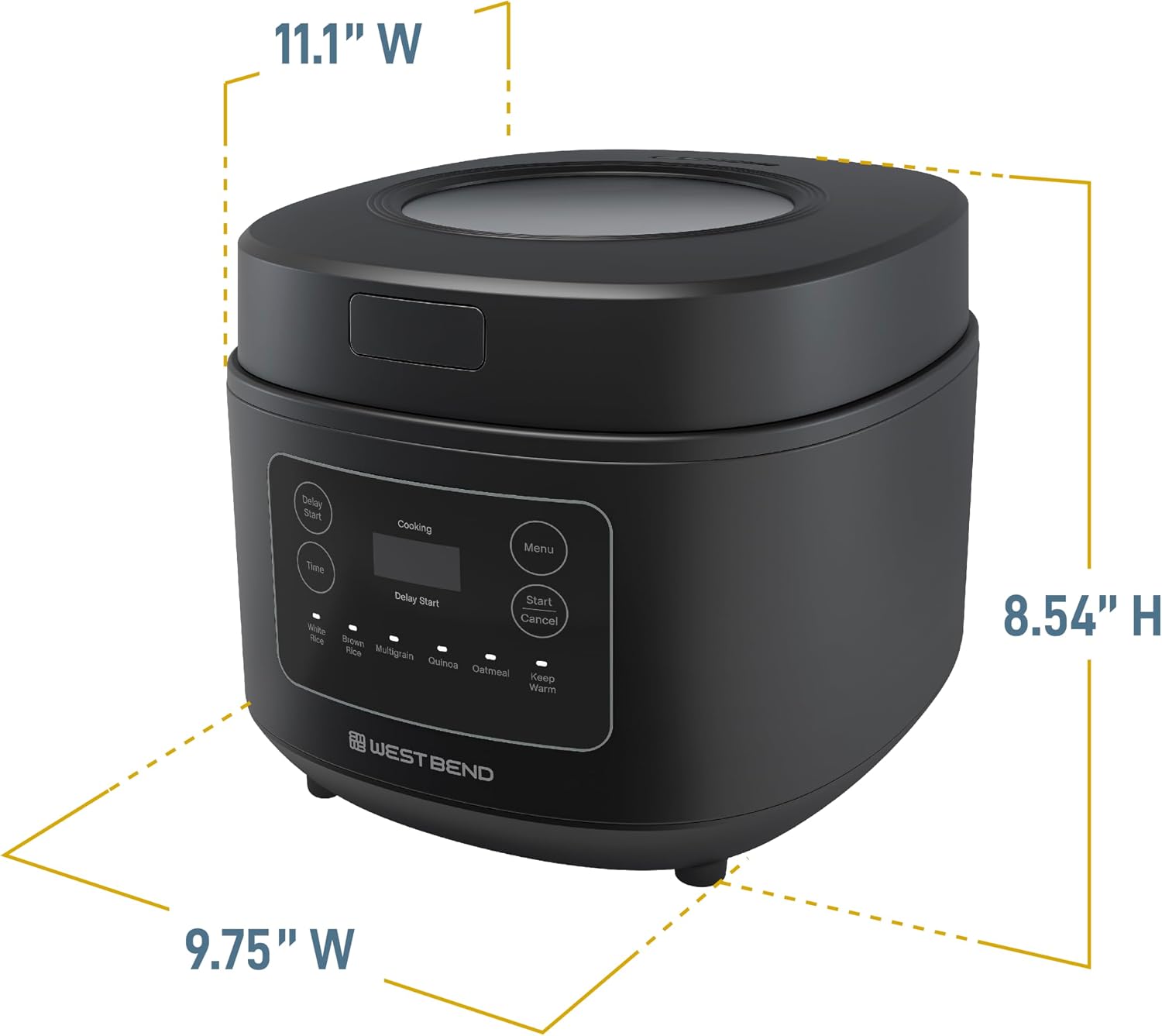 West Bend Rice & Grain Multi Cooker Programmable with 9 Preset Functions, Features Delay Start and Keep Warm Functions and Steam Basket, 20 Cups Cooked (10 cups uncooked), Stainless Steel