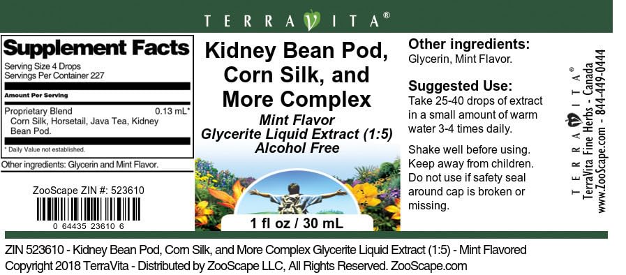 Terravita Kidney Complex Glycerite Liquid Extract (1:5) - Mint Flavored (1 oz, ZIN: 523610)
