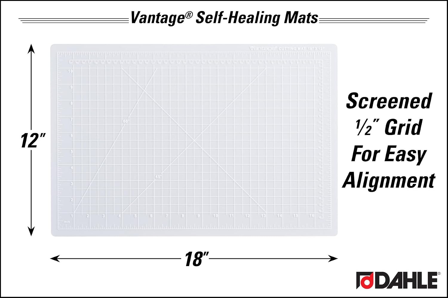 Dahle Vantage 10673 Premium Self-Healing Cutting Mat, 24"x36", 1/2" Grid, 5 Layers for Max Healing, Perfect for Crafts & Sewing, Black