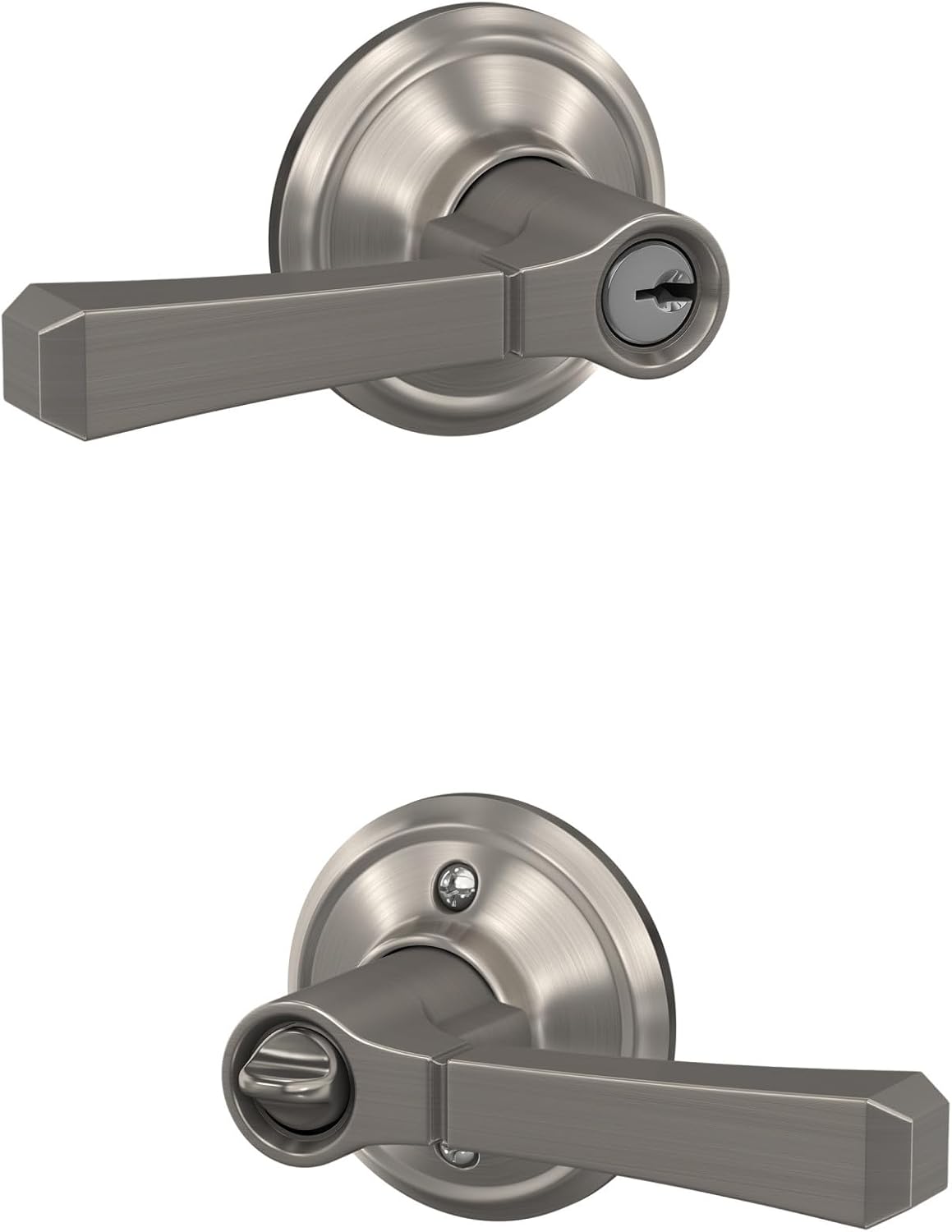 Schlage Plymouth Bed/Bath Privacy Door Knob with Lock, Satin Nickel | Interior bedroom or bathroom door knob with push button lock, Easy to install, Certified durability, Universal fit