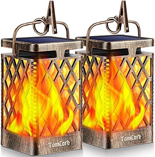 TomCare Solar Lanterns Outdoor, Flickering Flame Hanging Lights, 2 Pack