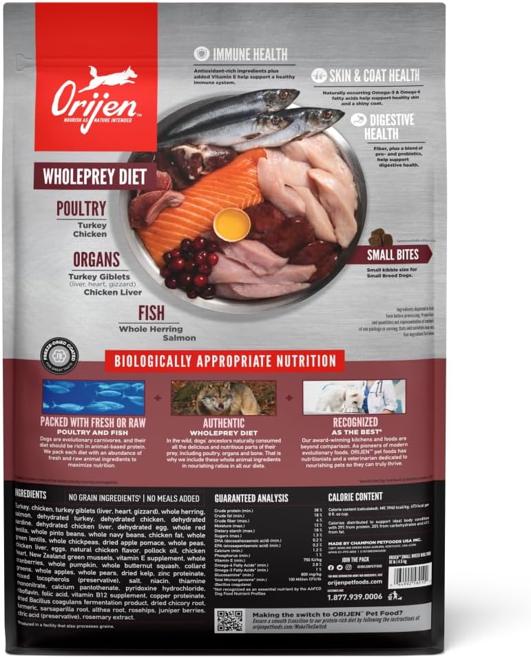 ORIJEN Grain Free WHOLEPREY Dry Dog Food Small Breed Recipe 10lb Bag