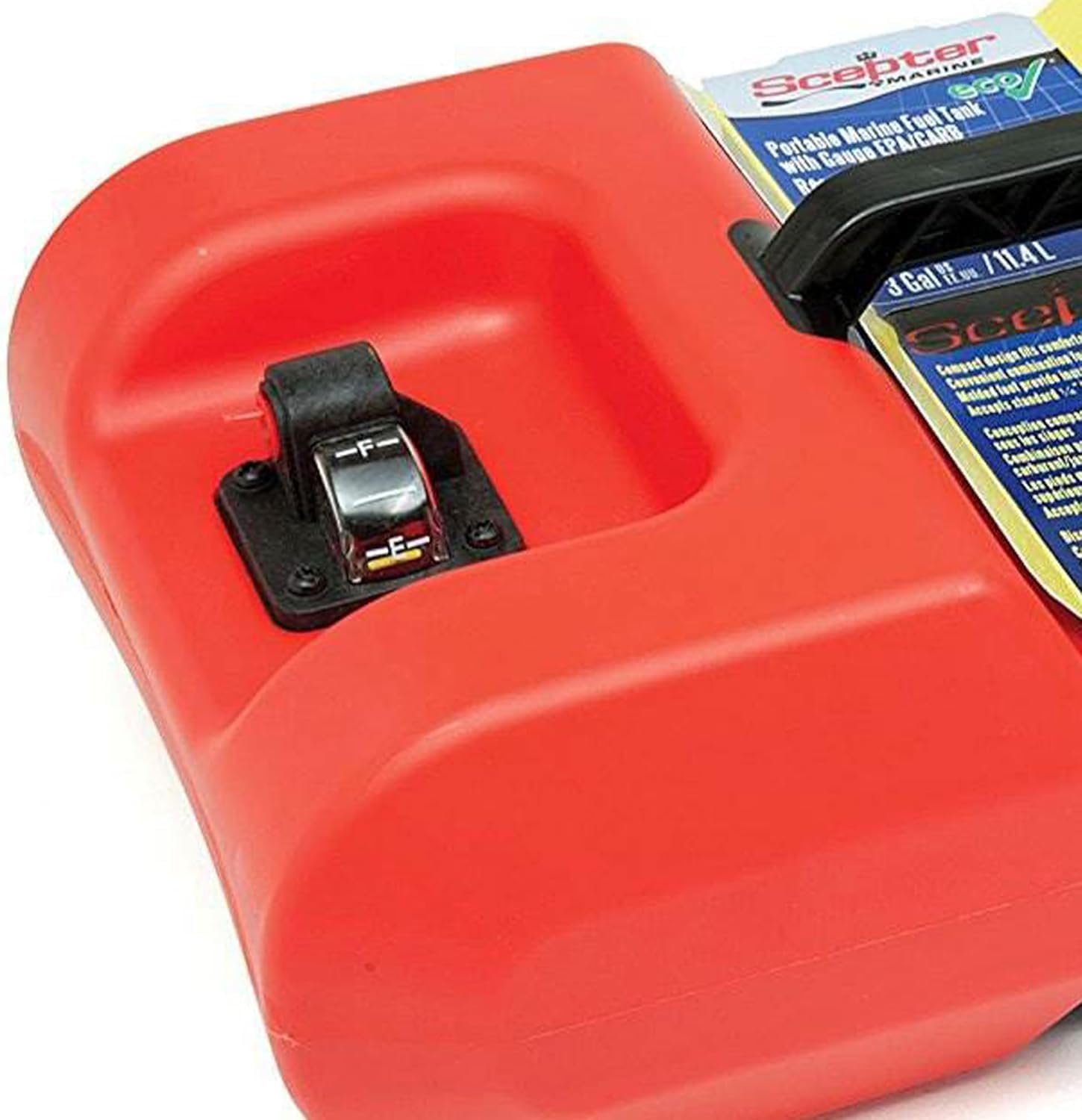 Scepter 6 Gallon Portable Marine Gas Can, Boat Fuel Tank with Top Handle | Underseat Design, 2-Way Vented Cap, Built-In Fuel Gauge and Pick-Up, EPA & CARB Compliant, 19.3"L x 12.2"W x 10.2"H (10511)