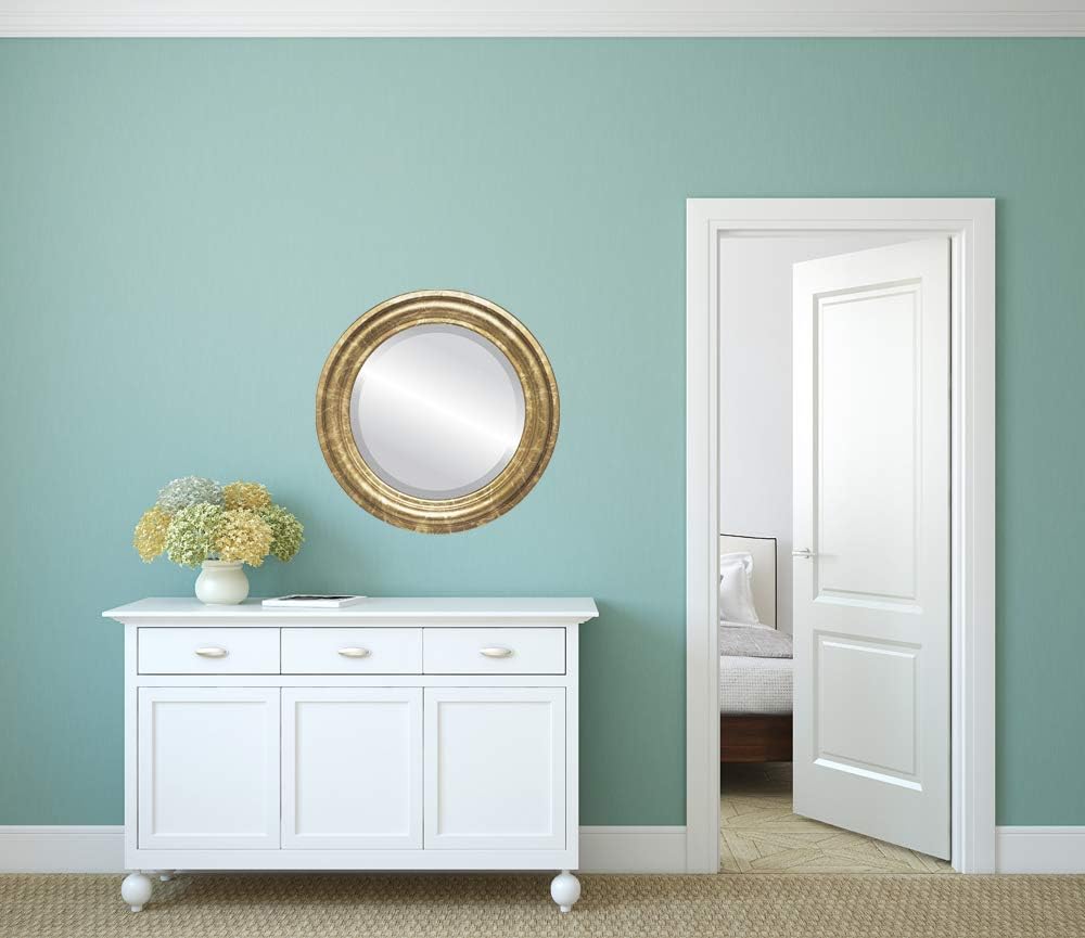 OVALCREST Round Beveled Wall Mirror for Home Decor - Philadelphia Style - Rubbed Bronze - 22x22 Outside Dimensions