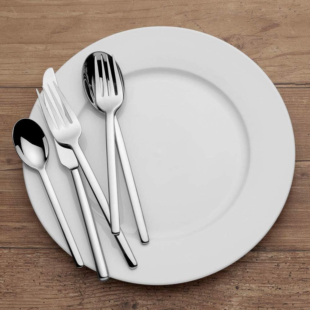 Mikasa Harmony 45-Piece Silverware Set, 18/10 Stainless Steel Cutlery for 8, Includes Forks, Knives, Spoons, and 5-Piece Serving Utensils Set