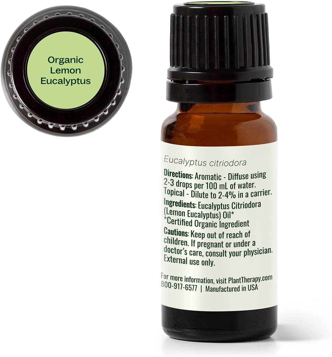 Plant Therapy Organic Lemon Eucalyptus Essential Oil 10 mL, Pure, Undiluted | Pure & Undiluted, USDA Certified Organic