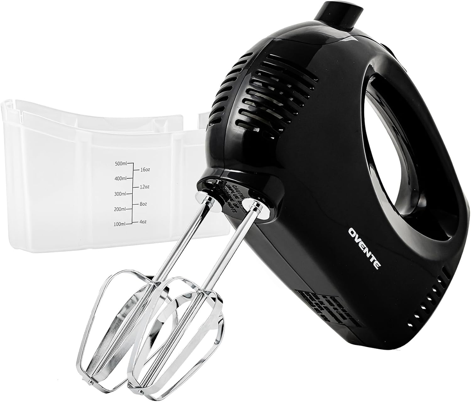 OVENTE 5-Speed Electric Hand Mixer with Storage Case,150W, White HM151W | Stainless Steel Whisks, Compact Portable Design, Lightweight Handheld Mixer for Baking & Cooking