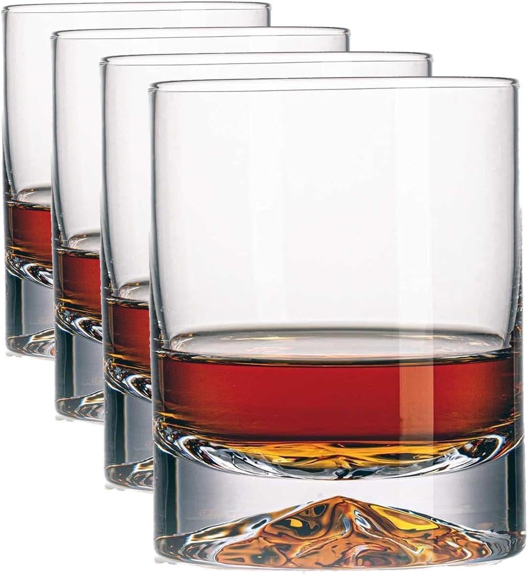 JBHO Hand Blown Crystal Double Old Fashioned Cocktail, Solid Whiskey Glasses, Rocks Glasses