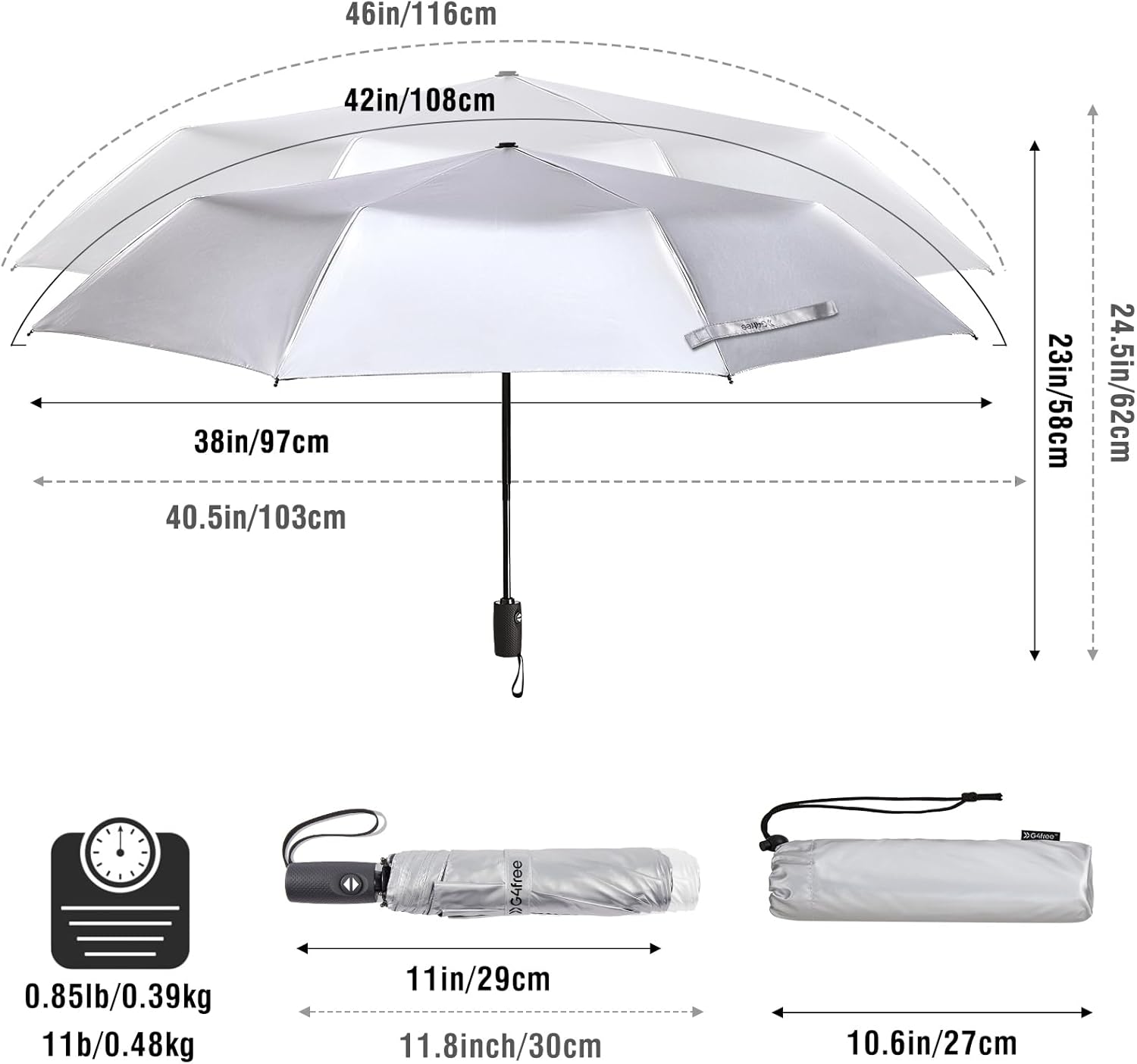 G4Free UPF 50+ UV Protection Travel Umbrella 42/46 Inch Auto Open Close
