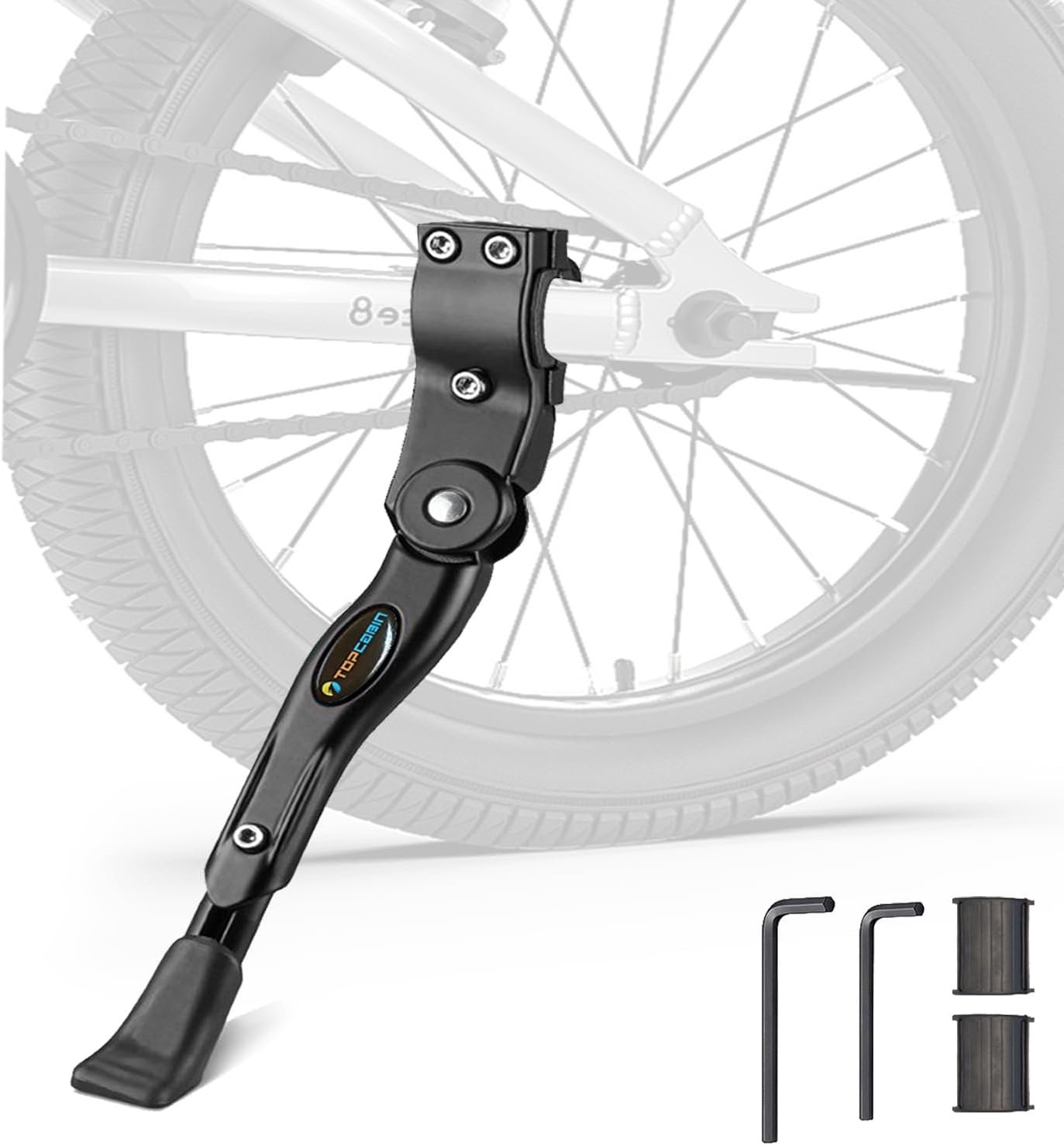 TOPCABIN Bike Kickstand Adjustable Aluminium Alloy Bicycle Kickstand Bike Side Kickstand Fit for 22" 24" 26" 28" Mountain Bike Road cycling/BMX/MTB (Black for 22-24-26-27-28 inch bike)