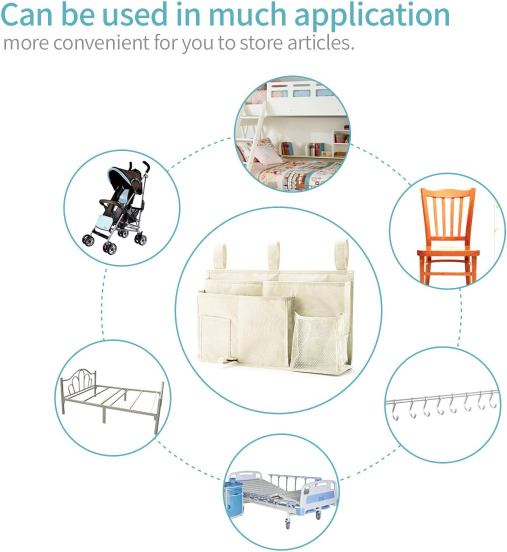 Bseash Bunk Bed Organizer, Bedside Caddy Hanging Bed Organizer Storage Bag 8 Pockets, for College Dorm Rooms Bed, Hospital Bed, Baby Bed Rails