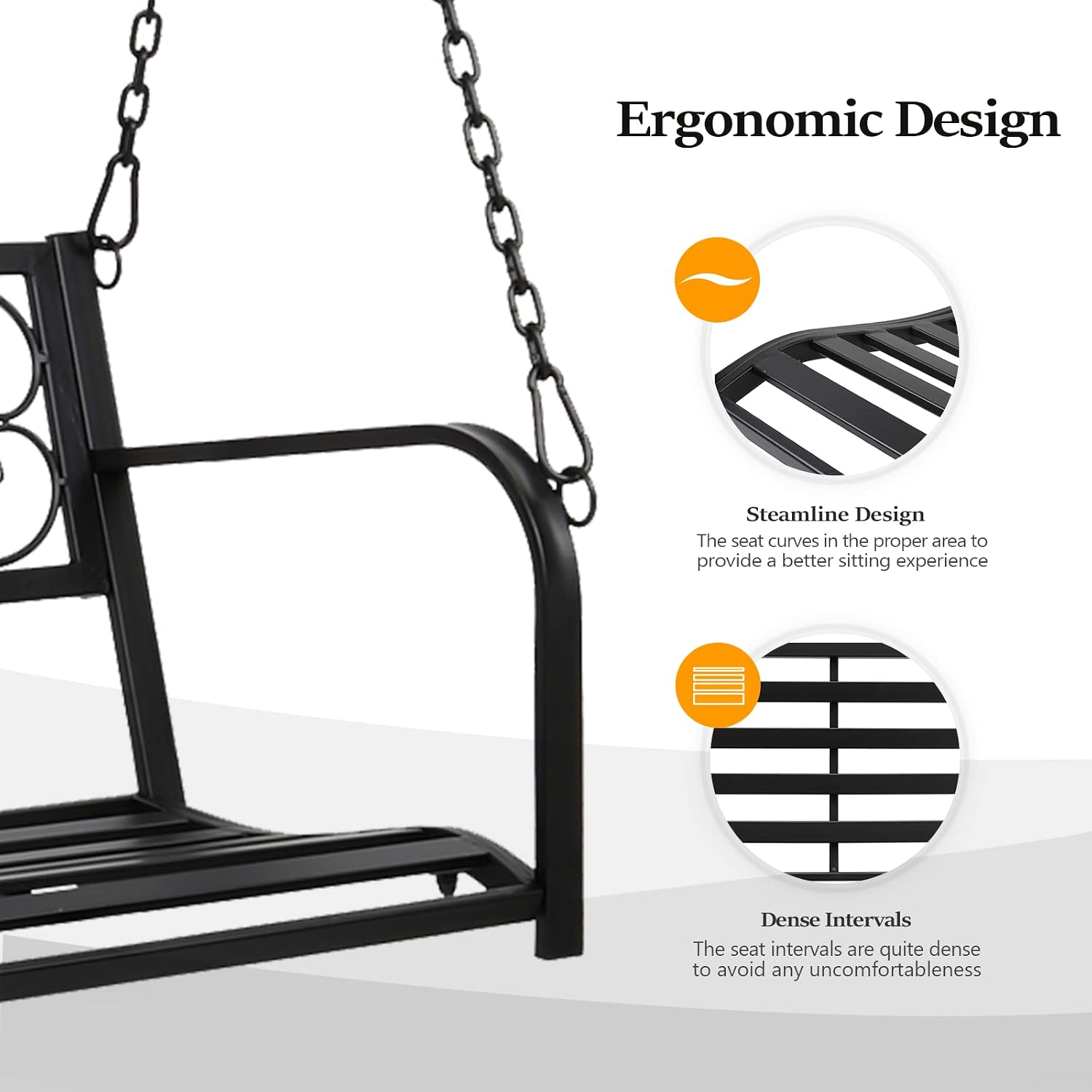 VINGLI Heavy Duty Metal Porch Swing, 660 LBS Outdoor Swing Bench, Curved