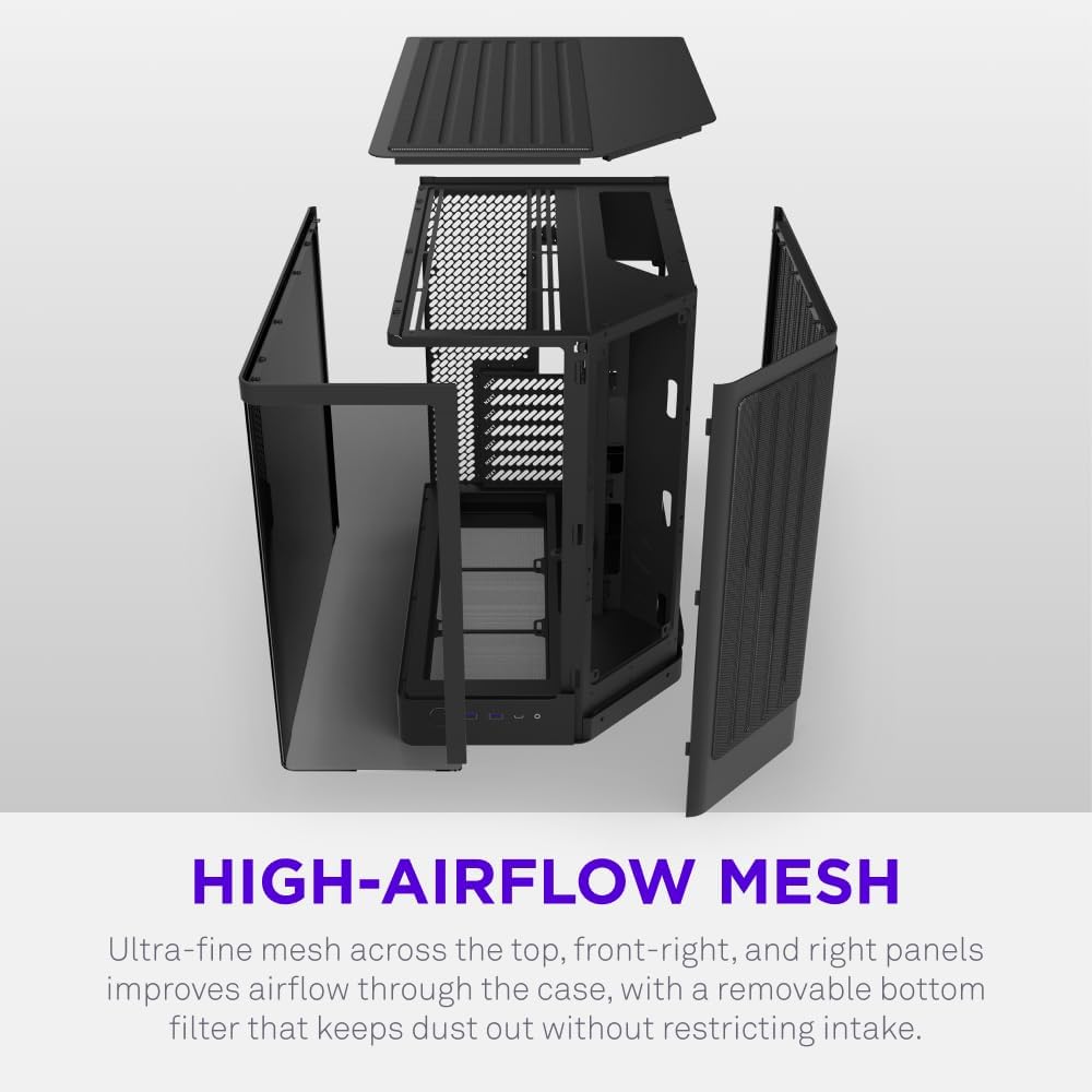 NZXT H6 - Compact Dual-Chamber ATX PC Case - White | Dual-chamber ATX case supporting up to 10 120mm fans and 360mm radiators, with back-connect motherboard compatibility.