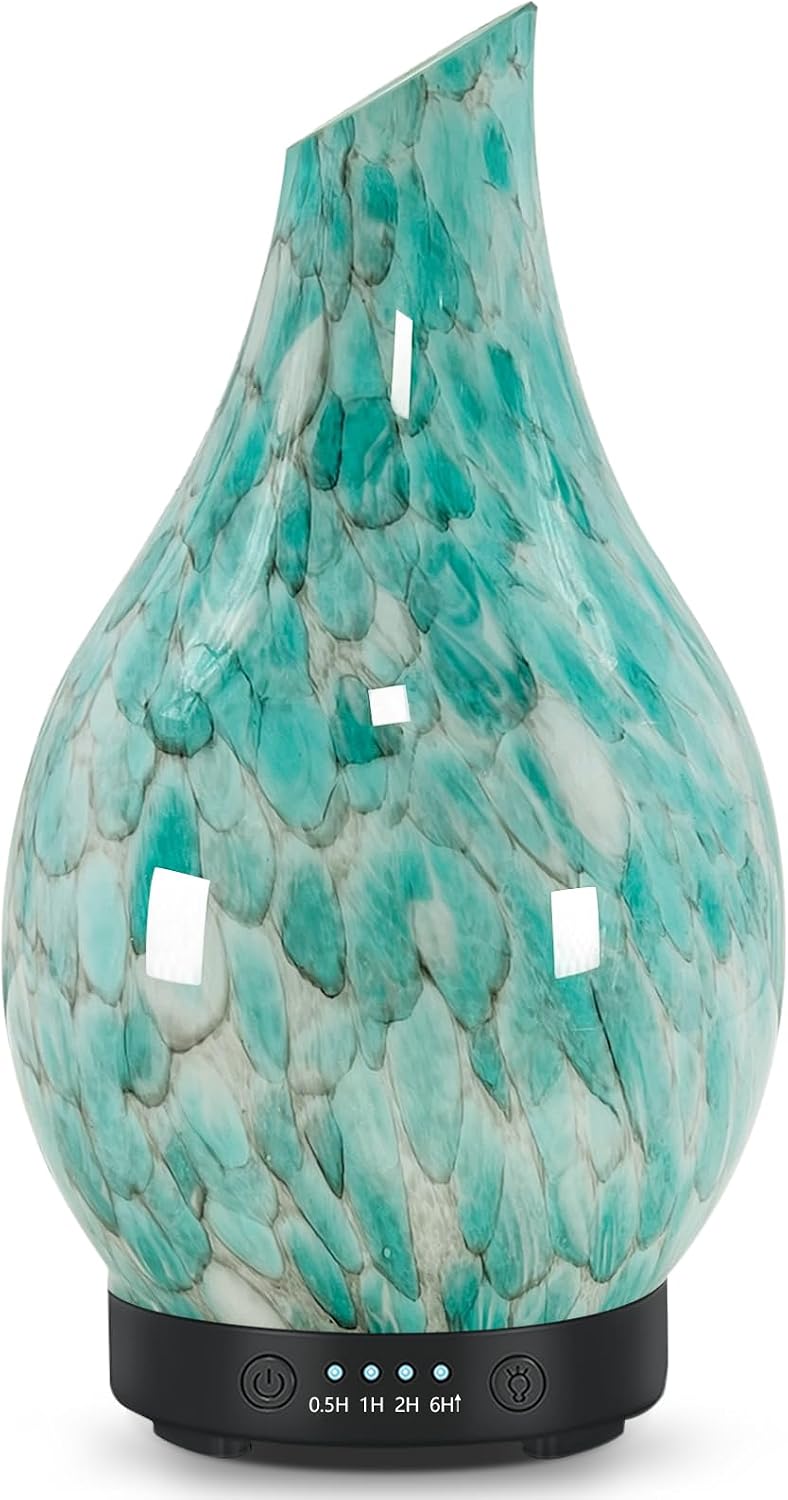 Aromatherapy Essential Oil Diffuser for Home- Art Glass Diffuser for Essential Oils with Waterless Auto Shut-Off 4 Timer 7 Colors LED Night Light