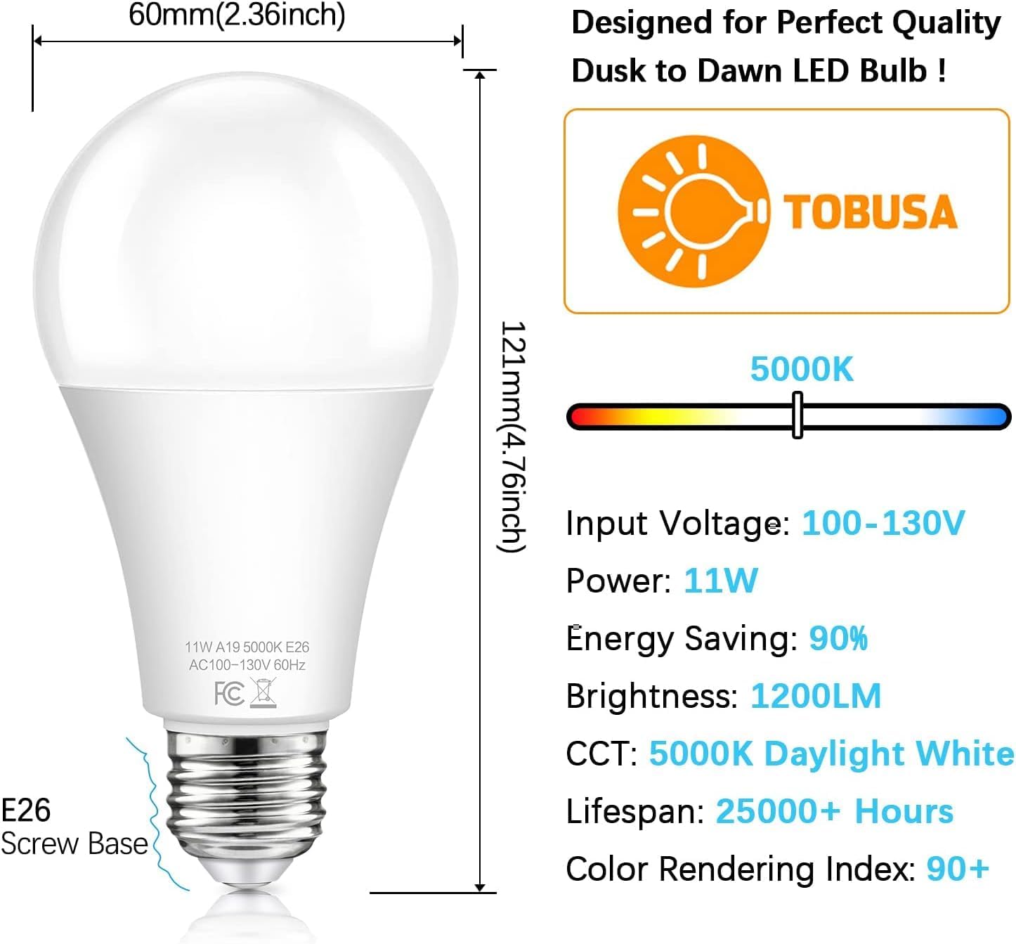 Dusk to Dawn Light Bulbs Outdoor, 11W Automatic On/Off Sensor Light Bulbs
