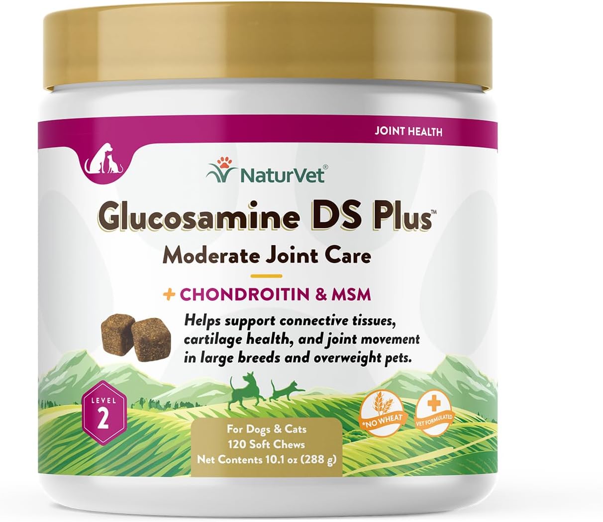 NaturVet – Glucosamine DS Plus - Level 2 Moderate Care – Supports Healthy Hip & Joint Function – Enhanced with Glucosamine, MSM & Chondroitin – for Dogs & Cats–70 Soft Chews