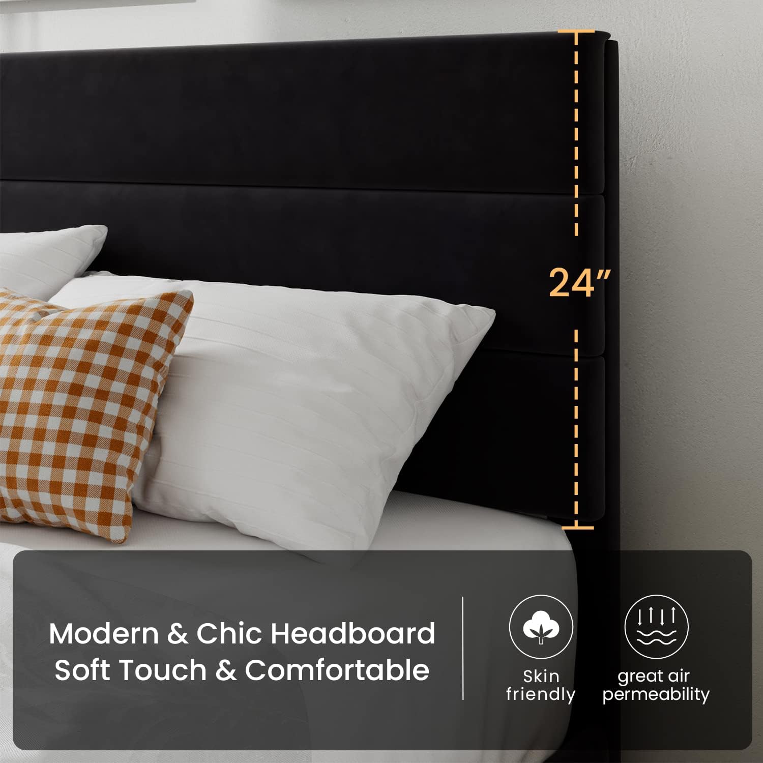 SHA CERLIN Full Platform Bed Frame with Upholstered Fabric Headboard, Grey