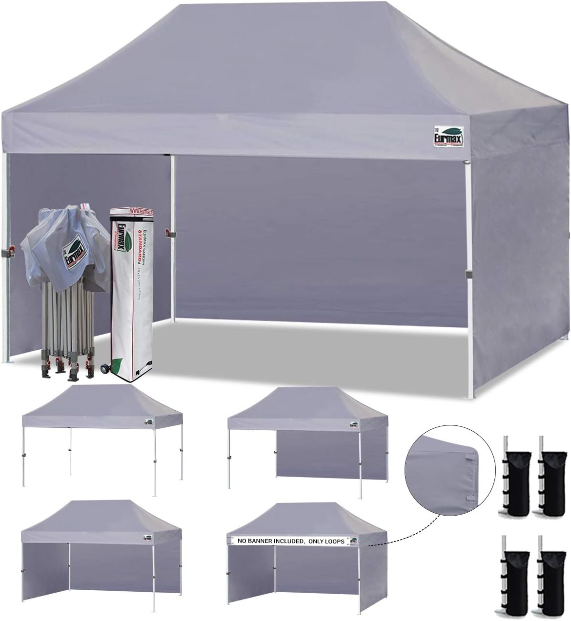 Eurmax USA 10x10 Pop Up Canopy Tent,Commercial Tent with Patented No-Tip Rolling Bag,4 Zippered Removable Walls,UV & Water Resistant Canopy Top,Heavy Duty Outdoor Gazebo,Instant Shelter(White)