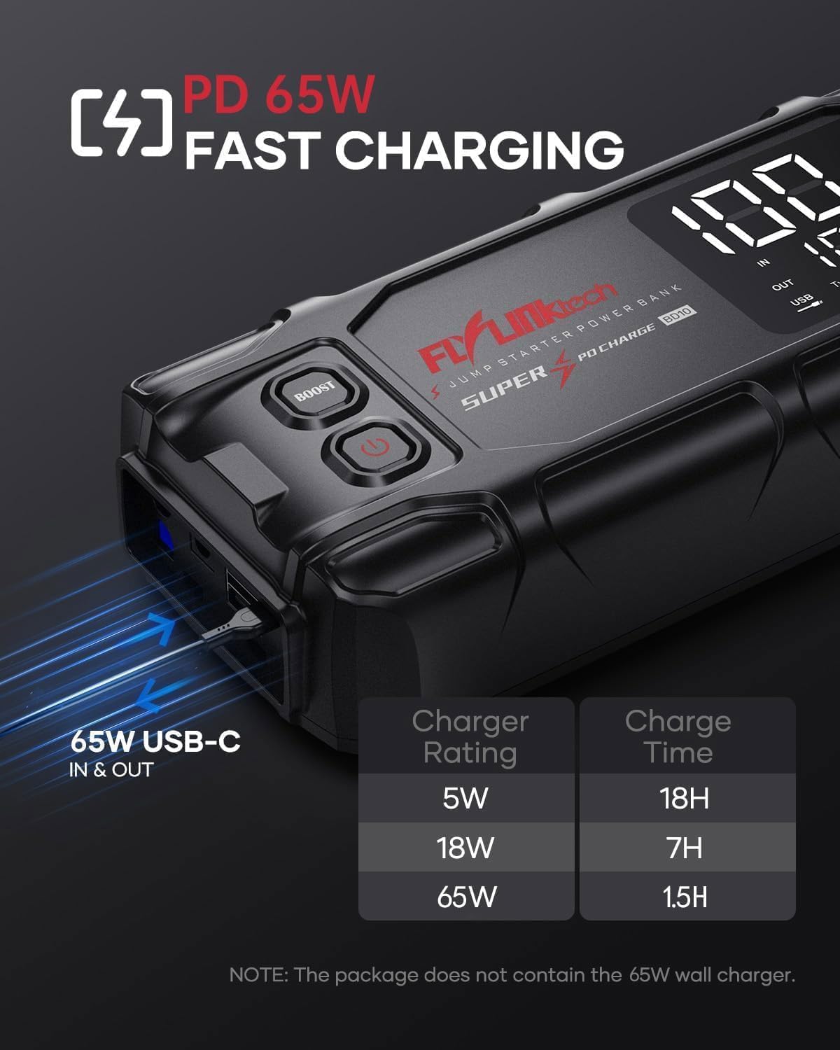 FLYLINKTECH Car Battery Jump Starter, 8000A Peak 26800mAh Jump Start Battery Pack(for All Gas or up to 12L Diesel)