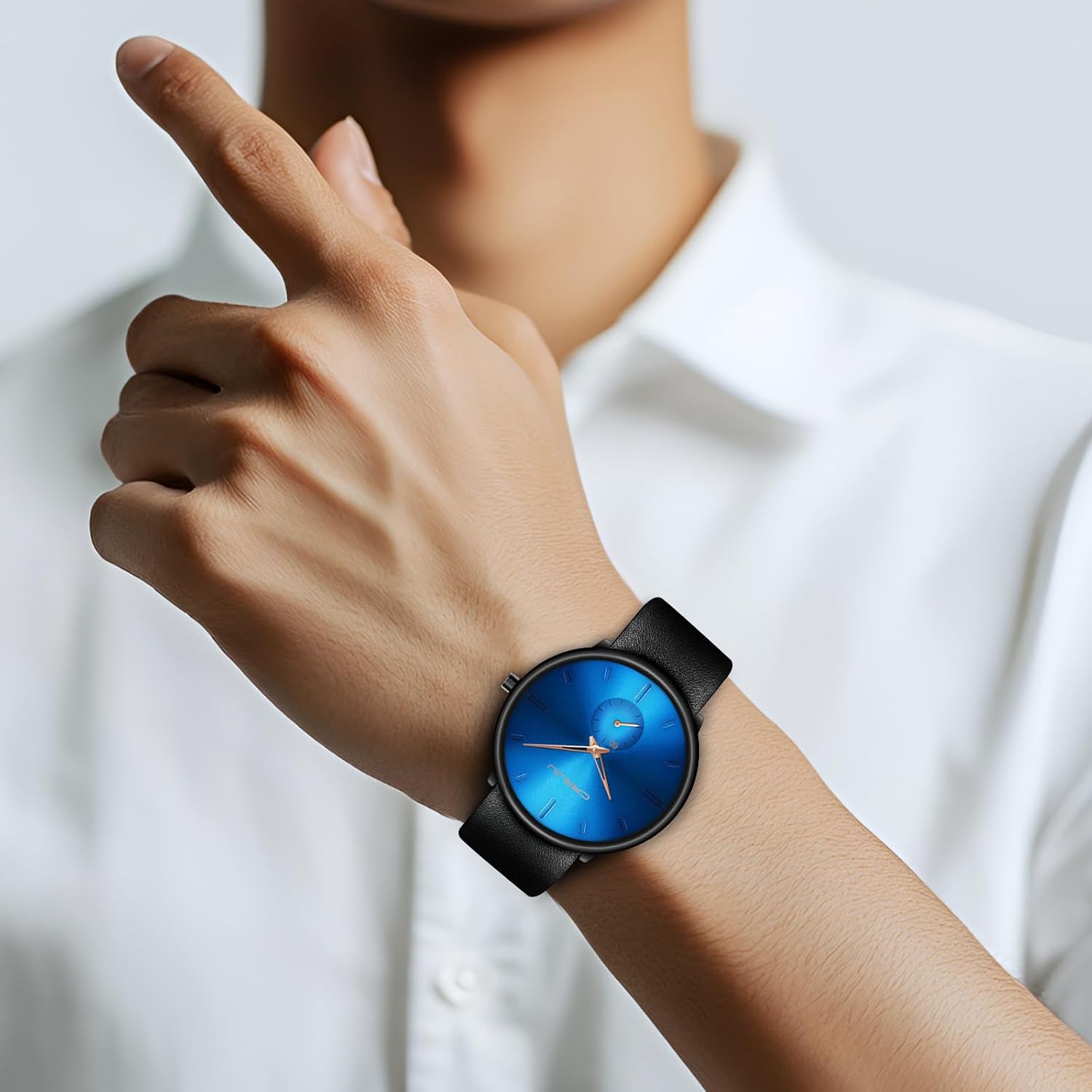 Mens Watches Ultra-Thin Minimalist Waterproof-Fashion Wrist Watch for Men Unisex Dress with Leather Band