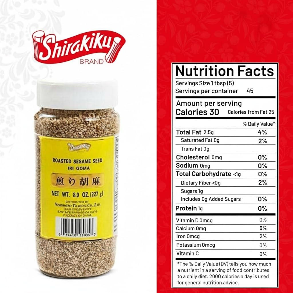 Shirakiku Roasted Sesame Seeds (IRI GOMA) | Perfect for Salad, Sushi, and Noodles Topping | Toasted Sesame Seeds with an Enticing Aroma, Flavor