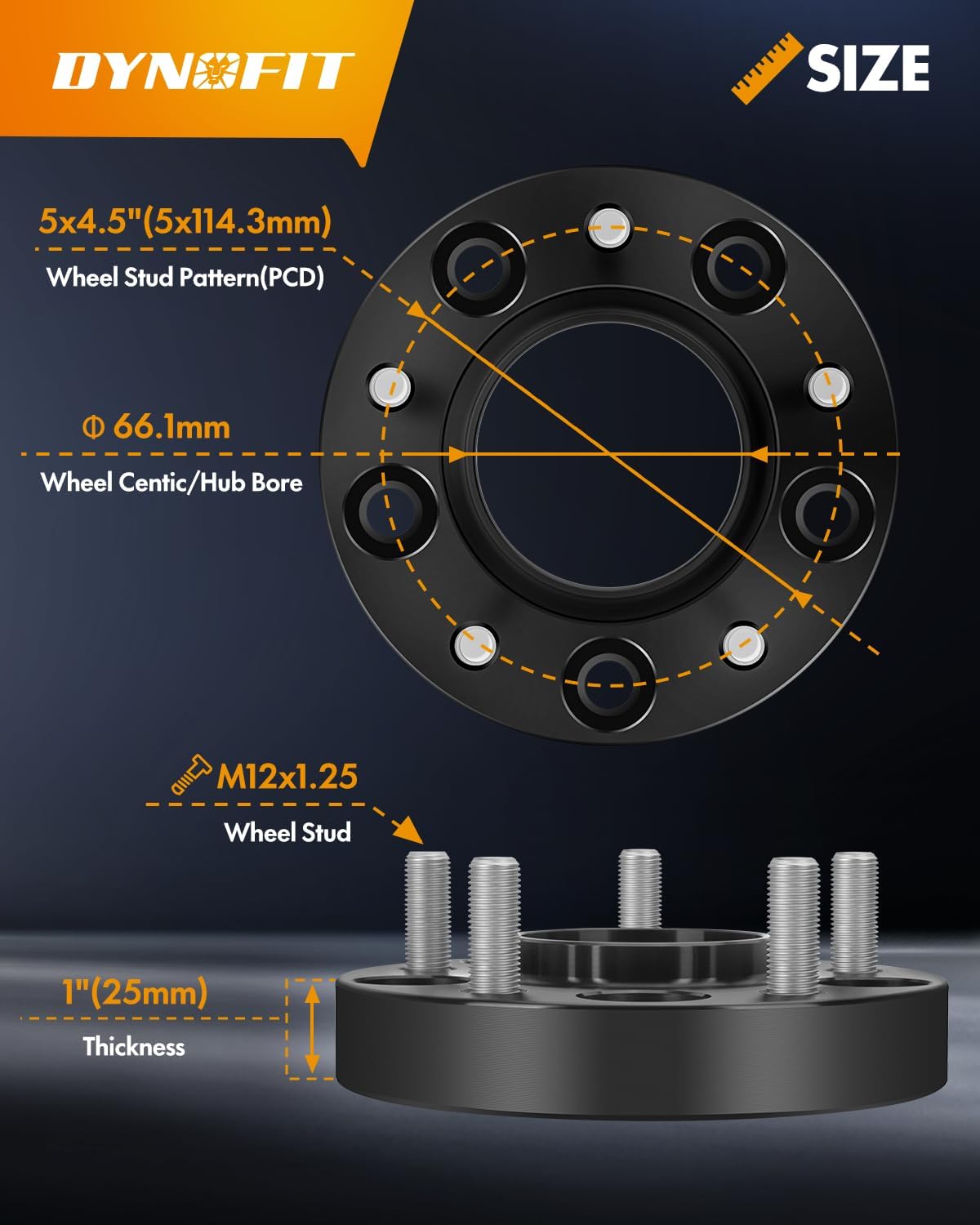 dynofit 5x114.3 Wheel Spacers 1 Inch for Nissan 350Z/370Z & Infiniti G35/G37/FX35, Hubcentric 66.1mm Bore, M12x1.25 Studs