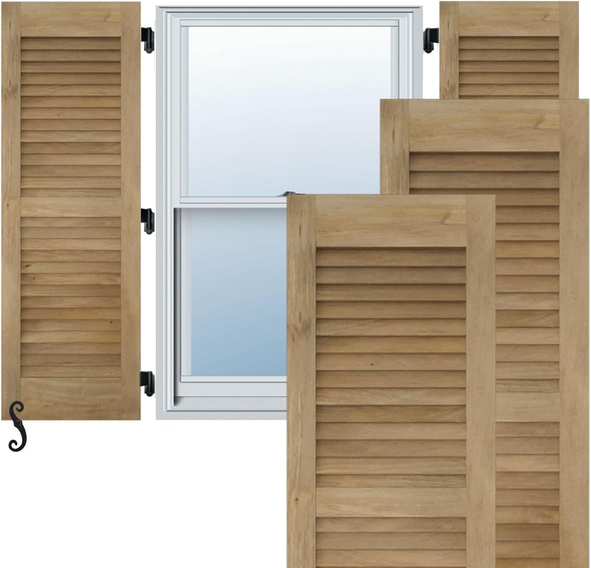 12"W x 72"H Americraft Two Equal Louver Exterior Real Wood Shutters (Per Pair), Unfinished