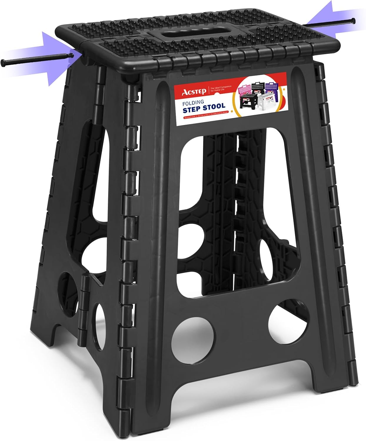 11 Inch Folding Step Stool for Kids, Non-Slip Foldable Stools, Black | Heavy Duty Collapsible Foot Stool, Lightweight with Built-in Handle, Holds 300 lb for Adults Kitchen Bathroom Bedroom Outdoor