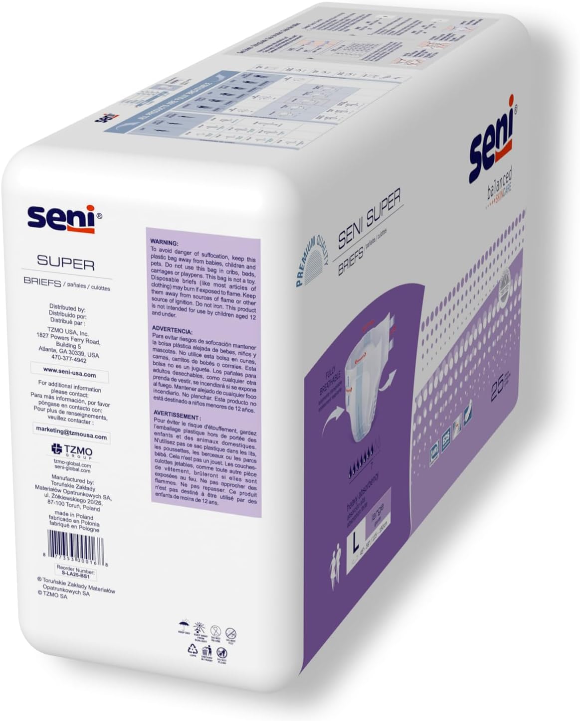 Seni Super Unisex Adult Incontinence Briefs with Tabs, 45-59 in, 75 ct | Breathable, Disposable Brief for Men & Women