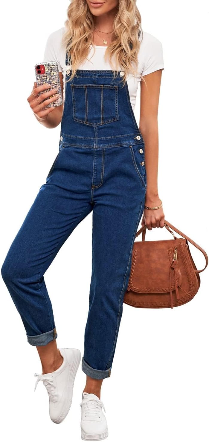 Vetinee Womens Classic Adjustable Straps Pockets Denim Bib Overalls Jeans Pants