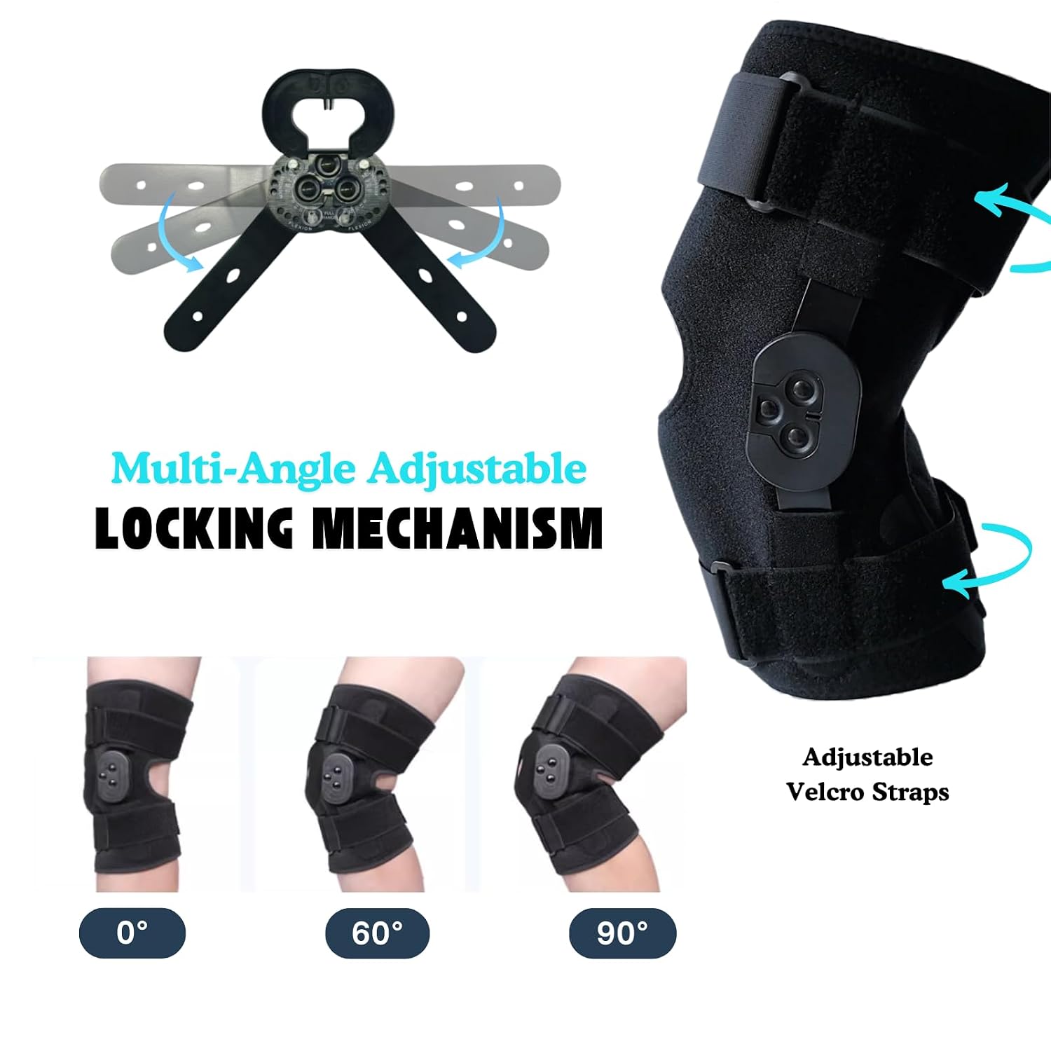 Hinged Knee Brace with Side Stabilizers & Locking Dial- Adjustable Knee Support for ACL Recovery, Meniscus Tear