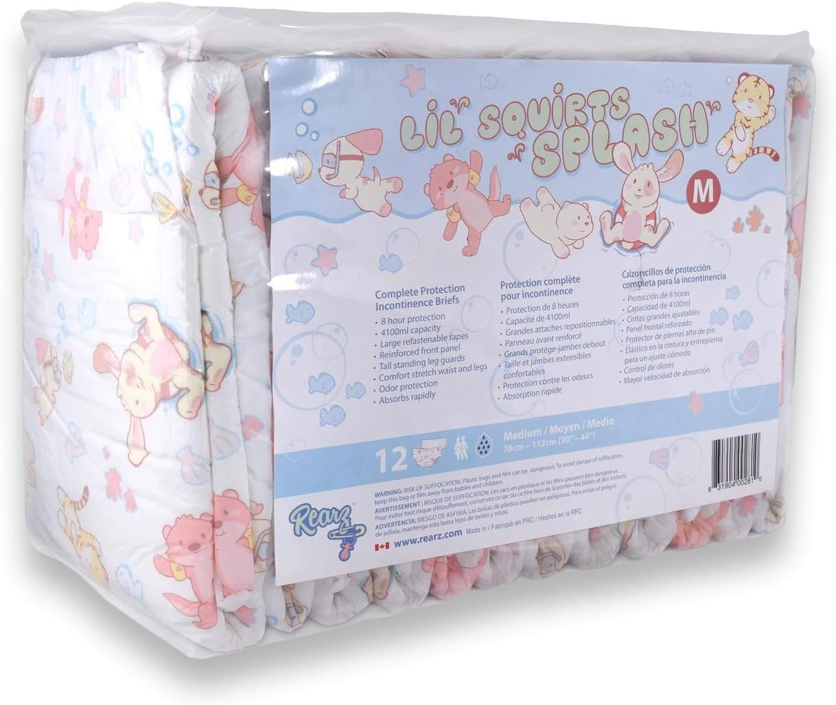 Rearz - Lil' Squirts Splash - Adult Printed Diapers (16 Pack) (Large)